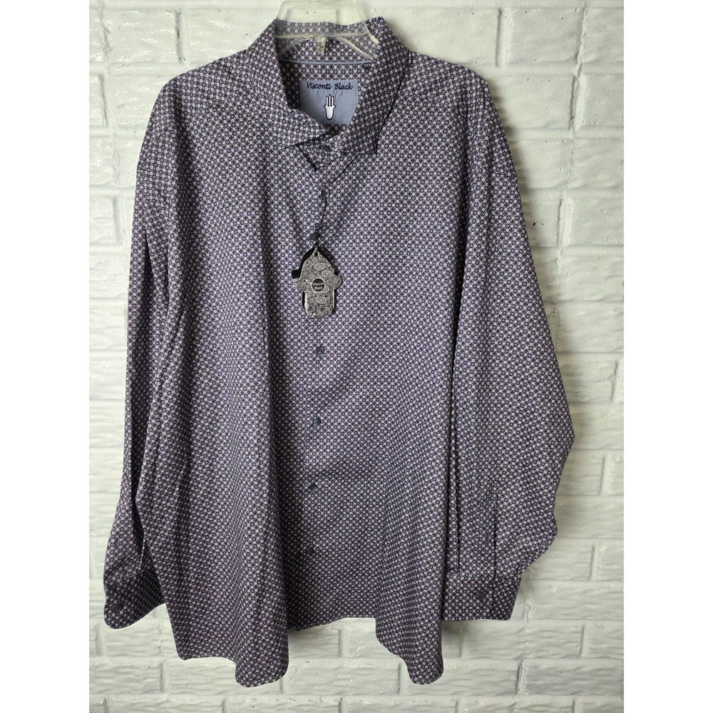 Visconti Black 2XB Long Sleeve Shirt Navy Pink Geometric print NWT $165
